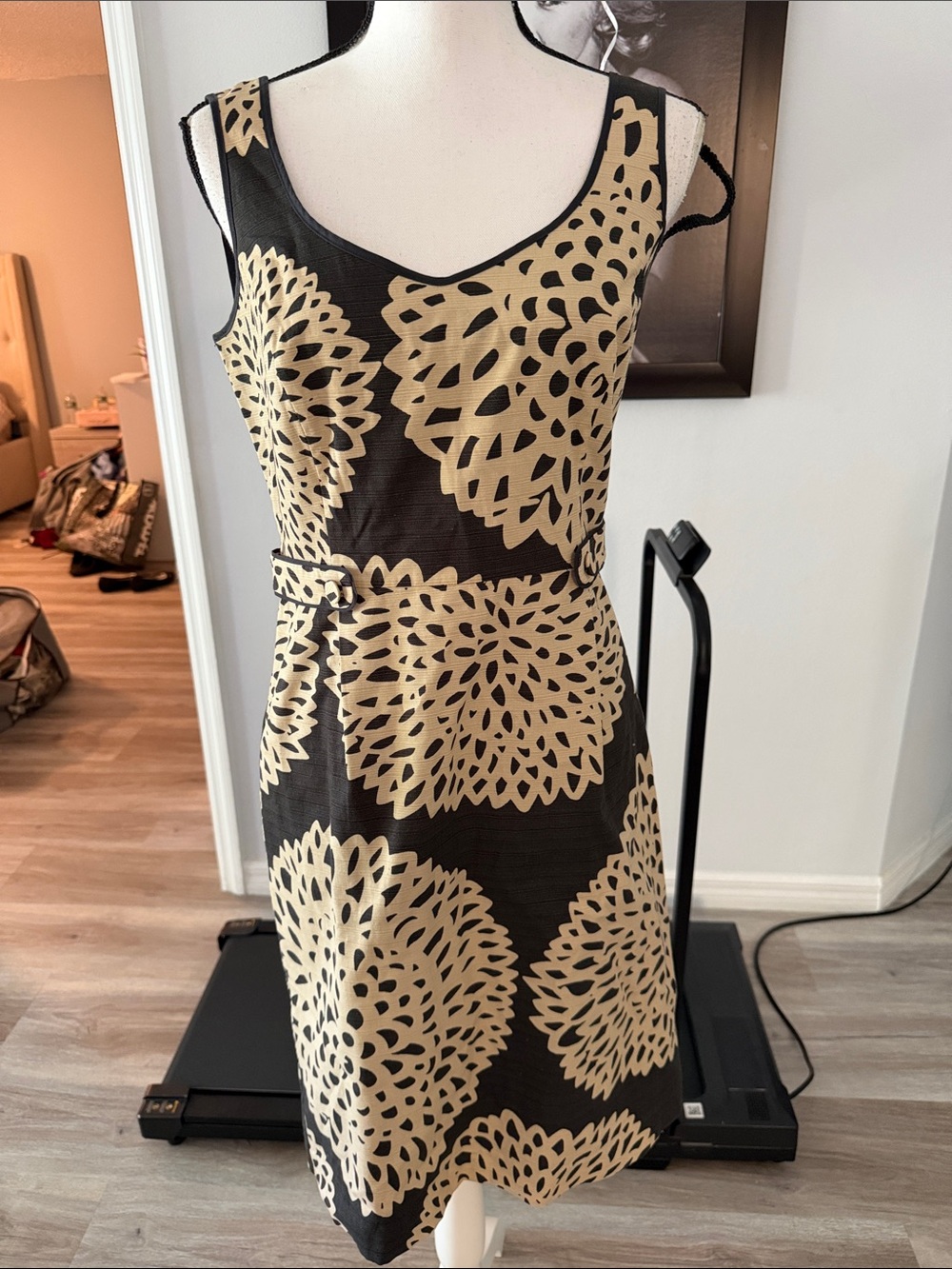 Boden Black and Beige Floral Sheath Dress